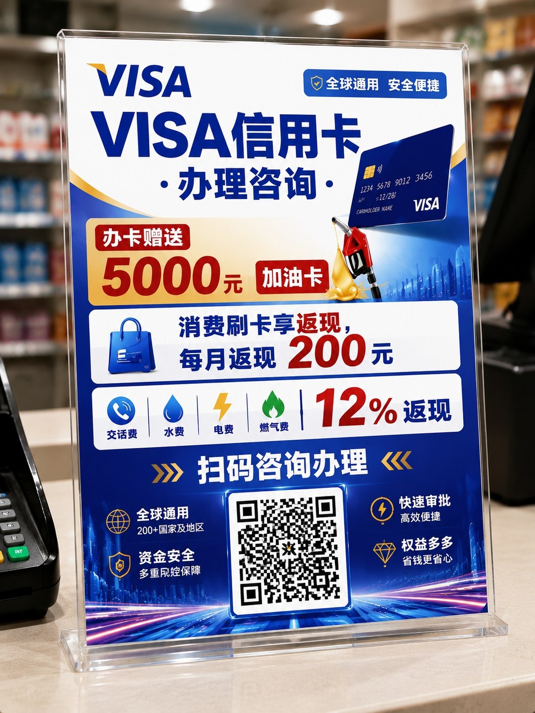 柜台亚克力台卡VISA办理咨询
