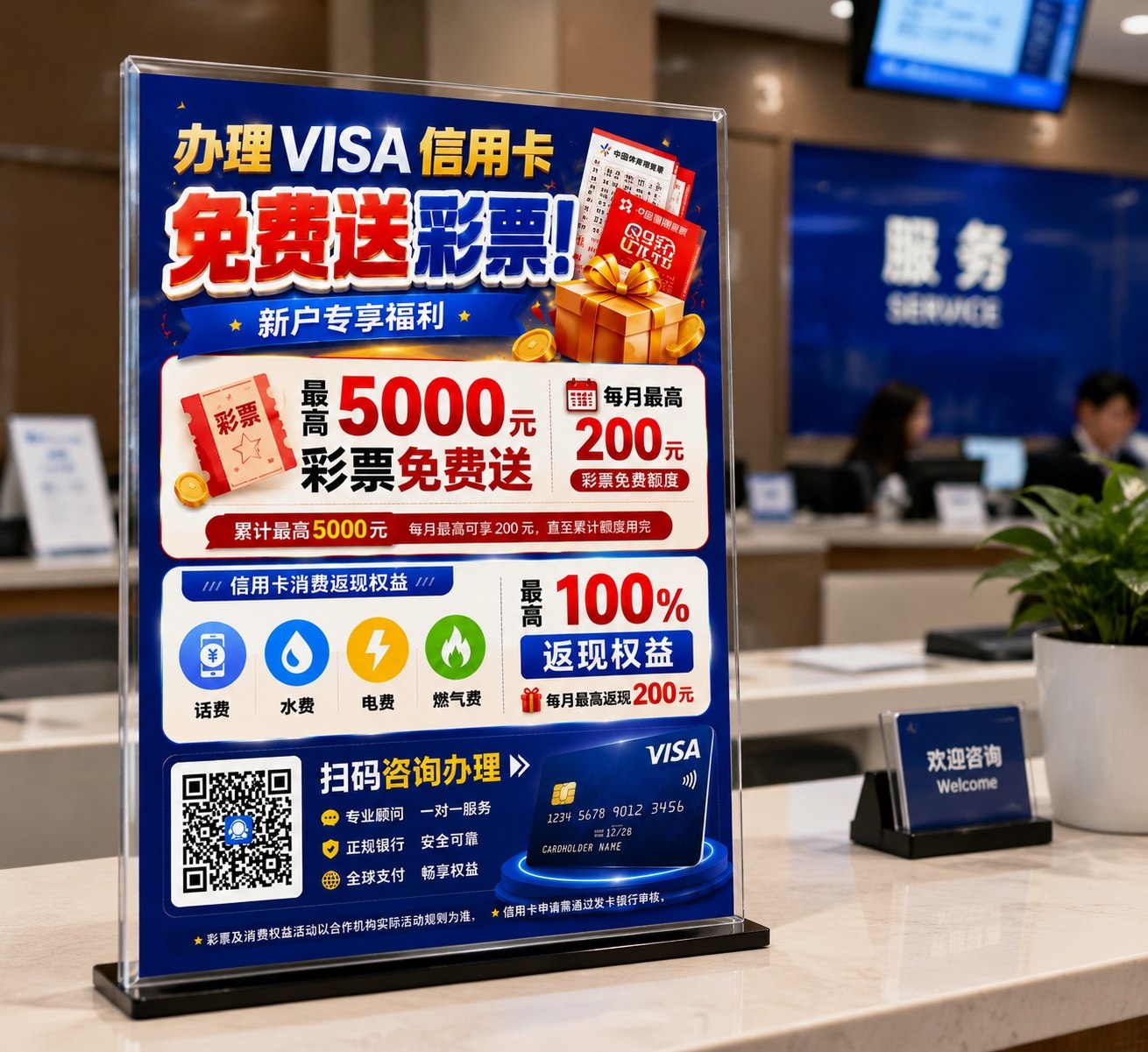 服务台亚克力台卡免费送彩票物料