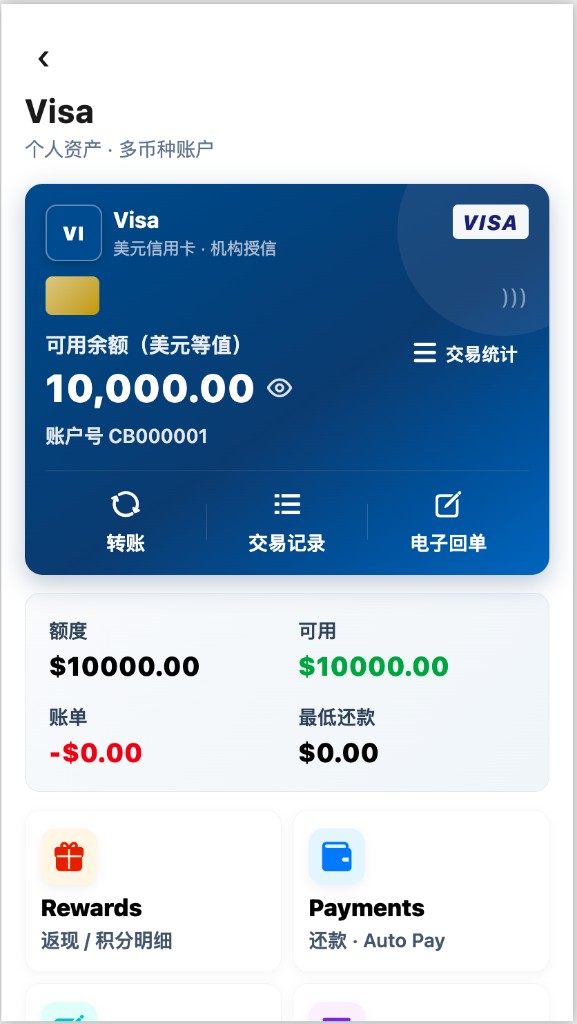 易全球 VISA 权益 App 界面